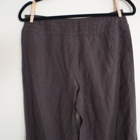 Weekend Max Mara US 8 Fit W13 Linen Wide Leg Cropped Trousers Brown Side Zip - Picture 9 of 10